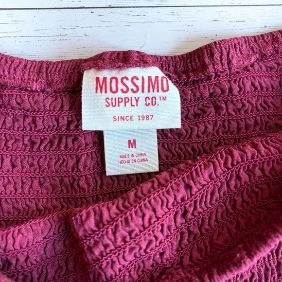 Mossimo Smocked Babydoll Dress Burgundy Cap Sleeve Size Medium - Picture 5 of 7